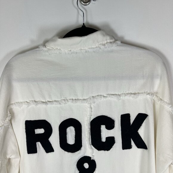 Elan Denim Jean Jacket Embroidered Rock And Roll Fringe Trim Boho Hippie Size S - Picture 6 of 11